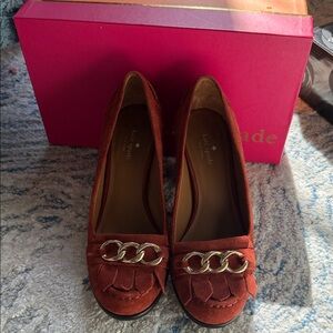 Kate Spade Rust Suede Heels with Chain Detail